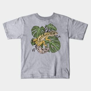 Leopard Gecko and Monstera deliciosa Kids T-Shirt